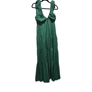 Jason Wu Emerald Green Ruffle V-Neck Tiered Maxi Women's Dress Size: L